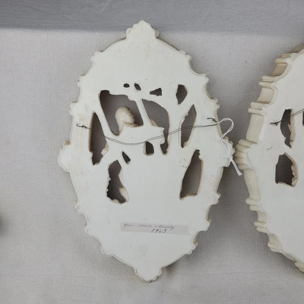 Vintage 1962 Jayess United Chicago Chalkware Wall Plaques Rococo Couple Set of 2